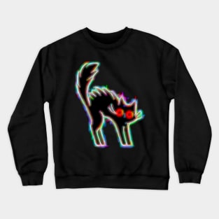 Black Cat Glitch Electric Shocked Neon Glow Crewneck Sweatshirt
